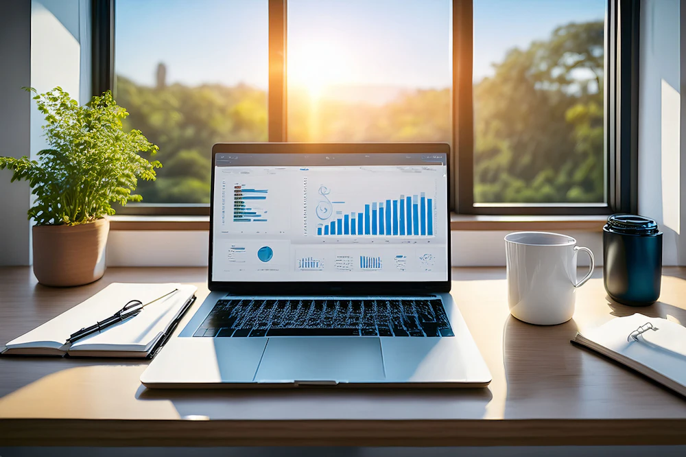 Business website analytics on a laptop
